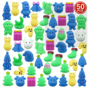 50 Pcs Christmas Mochi Squishy Toys, Kawaii Squeeze Toy for Kids, Mini Squishes