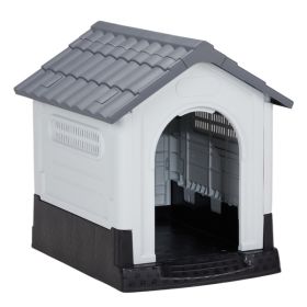 26 inch Plastic Dog House, Indoor Outdoor Doghouse Pet House with Air Vents and Elevated Floor