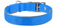 Blue Nylon Reflective Dog Adjustable Dog with Metal Buckle Heavy Duty for Large Dogs Large Size 18-22 inch Neck