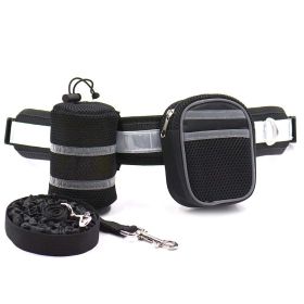 Comfortable Handle Strong Dog Leash Set with Waist Belt, Highly Reflective for M/L Dogs (Color: black)