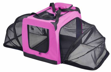 Pet Life 'Hounda Accordion' Metal Framed Soft-Folding Collapsible Dual-Sided Expandable Pet Dog Crate in 5 sizes and 4 colors (Color: pink, size: X-Large)