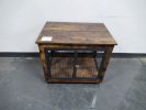 Furniture Style Dog Crate / Side Table on Wheels with Double Doors and Lift Top. Rustic Wood - 31.50'' W x 22.05'' D x 25'' H