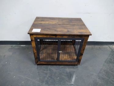 Furniture Style Dog Crate / Side Table on Wheels with Double Doors and Lift Top. Rustic Wood - 31.50'' W x 22.05'' D x 25'' H (Color: as Pic)