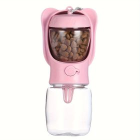 2 In 1 Dog Water Bottle, Leak Proof Portable Pet Water Bottle With Food Container, Outdoor Portable Water Dispenser For Dog, Puppy Supply For Walking (Color: pink, size: 350ML)