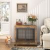 Furniture Style Dog Crate / Side Table on Wheels with Double Doors and Lift Top. Rustic Wood - 31.50'' W x 22.05'' D x 25'' H